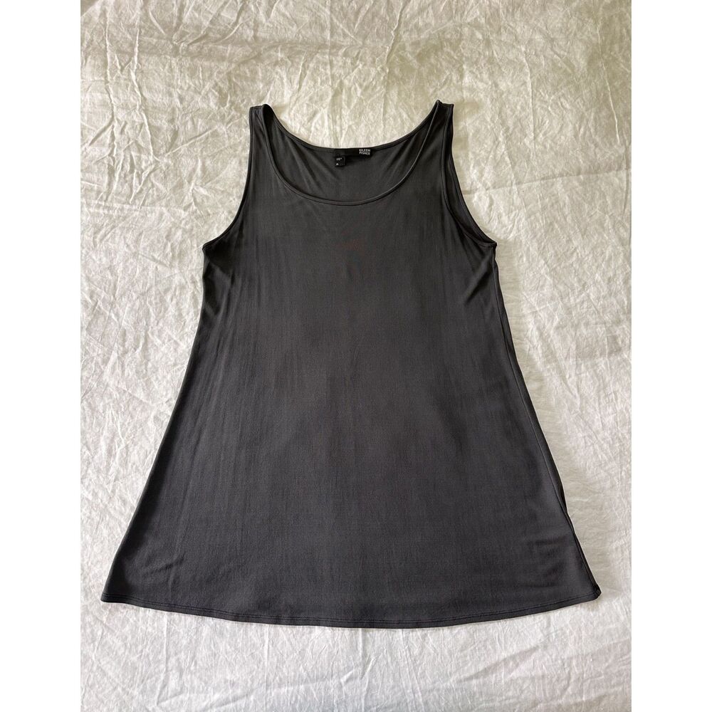 Eileen Fisher 100% Silk Tank Top Women's Med Gray Sleeveless Scoop Neck A-Line